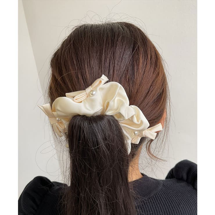 パール付きリボンサテンシュシュ 小物 ヘアアクセサリー[品番