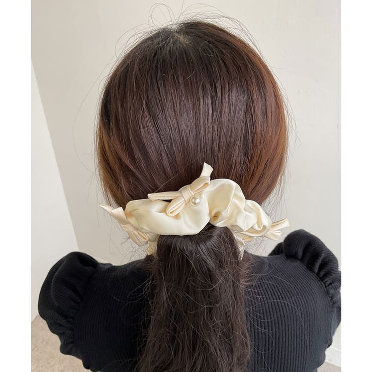 パール付きリボンサテンシュシュ 小物 ヘアアクセサリー[品番
