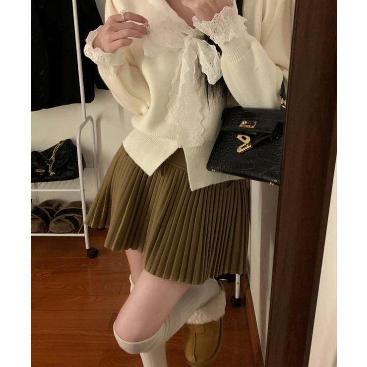 フェイクウールリボンプリーツミニスカート ミニスカート