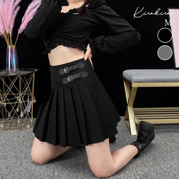 Wベルトプリーツミニスカート ミニスカート プリーツスカート | kirakiraShop  | 詳細画像1 