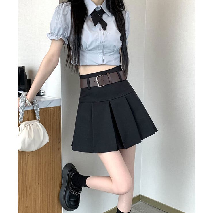 DimMoire ディムモアール ベルト プリーツ ミニスカート ブラック DimMoire ベルトプリーツミニスカート ベルトプリーツミニ
