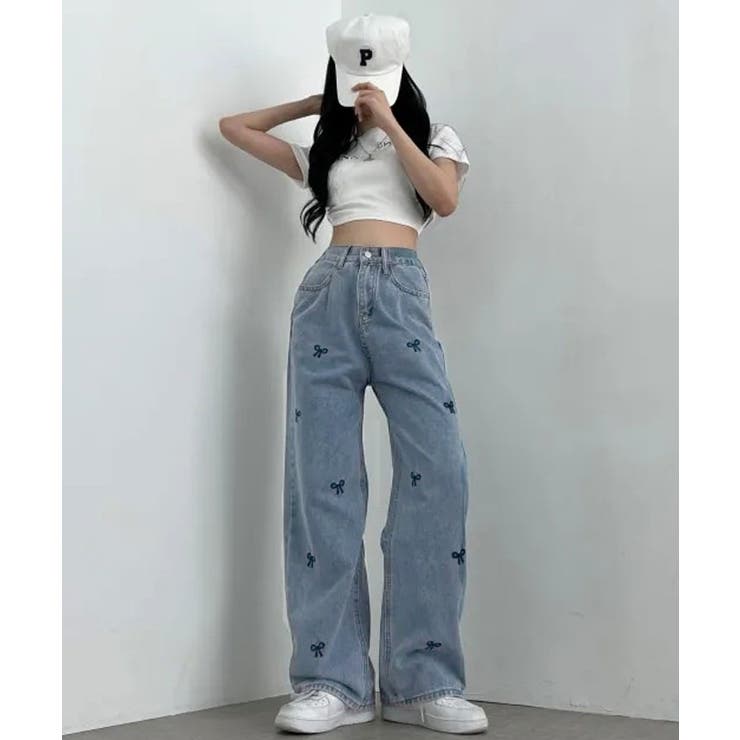 SHOPLIST限定】リボンハイウエストストレートデニム ボトムス デニム