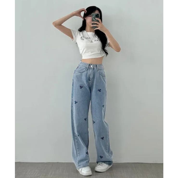 SHOPLIST限定】リボンハイウエストストレートデニム ボトムス デニム