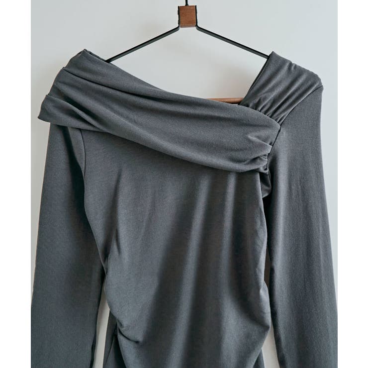 オフショルダードレープロングスリーブトップス トップス