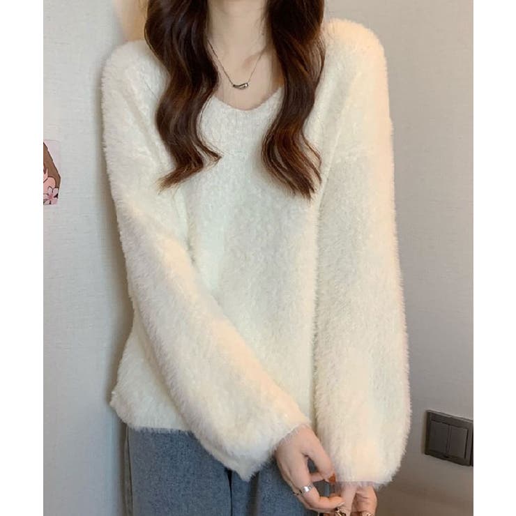 Vネックシャギーニットプルオーバー トップス ニット[品番：IK000007811]｜kirakiraShop  （キラキラショップ）のレディースファッション通販｜SHOPLIST（ショップリスト）