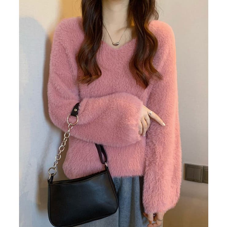 Vネックシャギーニットプルオーバー トップス ニット | kirakiraShop  | 詳細画像15 