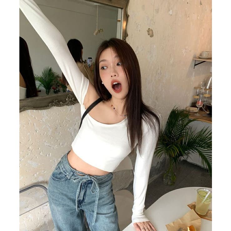 ワンショルダーショート丈ロングスリーブトップス トップス カットソー