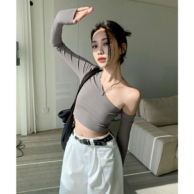 SHOPLIST限定】ワンショルダーショート丈ロングスリーブトップス