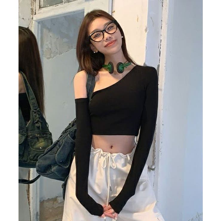 SHOPLIST限定】ワンショルダーショート丈ロングスリーブトップス
