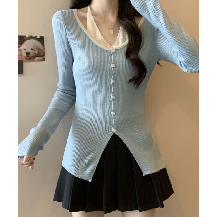 レイヤード風リブニットカーディガン トップス アンサンブル風 | kirakiraShop  | 詳細画像23 