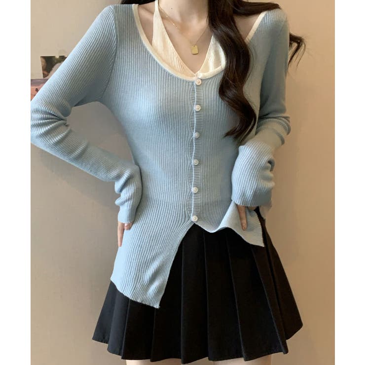 レイヤード風リブニットカーディガン トップス アンサンブル風 | kirakiraShop  | 詳細画像24 