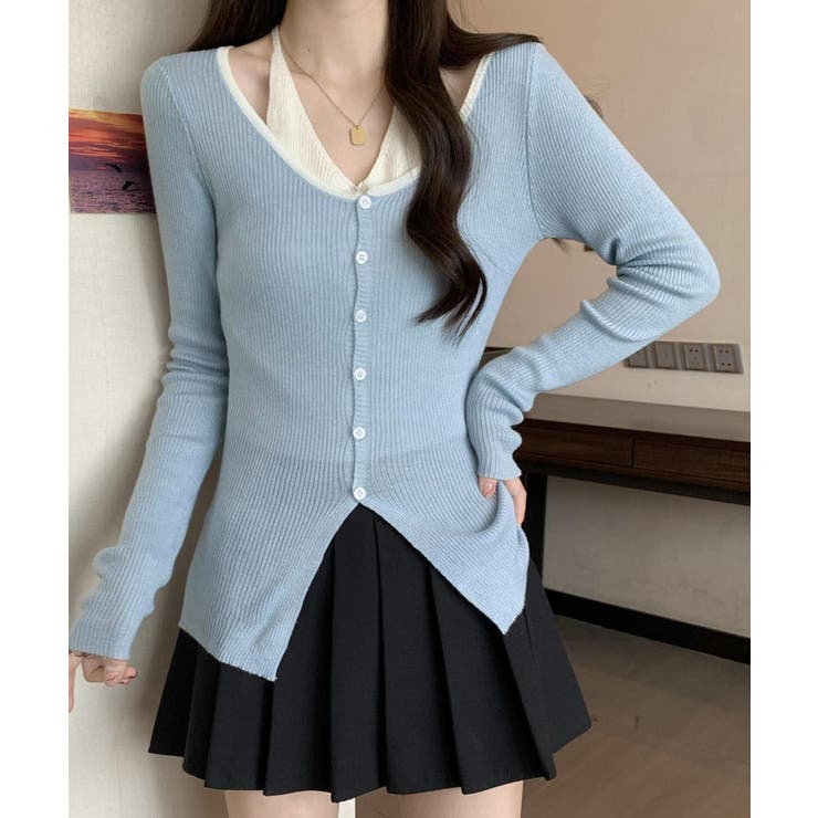 レイヤード風リブニットカーディガン トップス アンサンブル風 | kirakiraShop  | 詳細画像25 