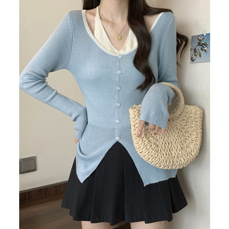 レイヤード風リブニットカーディガン トップス アンサンブル風 | kirakiraShop  | 詳細画像26 