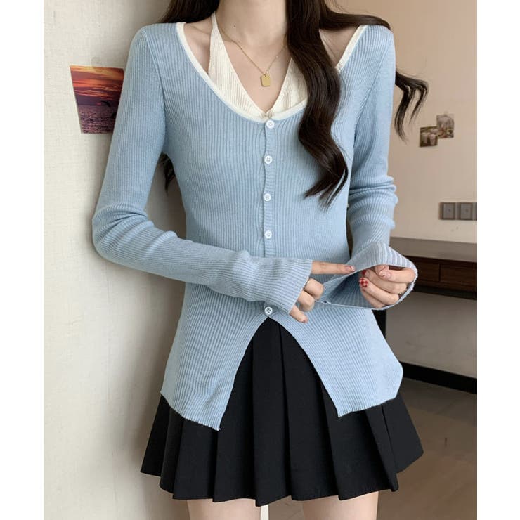 レイヤード風リブニットカーディガン トップス アンサンブル風 | kirakiraShop  | 詳細画像27 