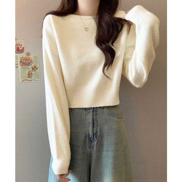 ボートネックショート丈ニットトップス トップス ニット[品番