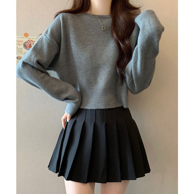 ボートネックショート丈ニットトップス トップス ニット[品番