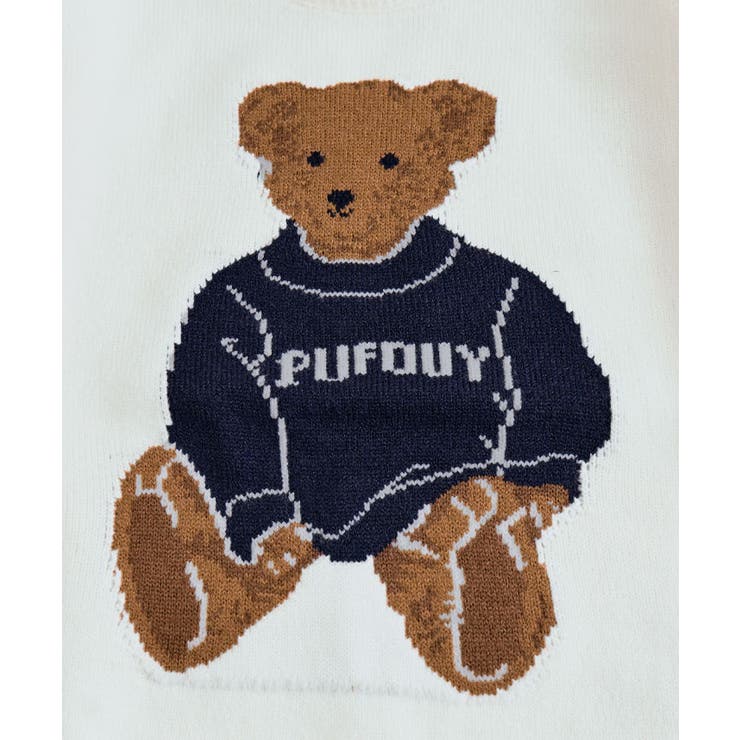 dazzlin×POLOテディベア刺繍ネイビーVネックニット クルーネック