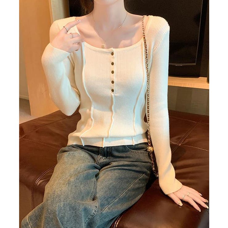 ラウンドネックコンパクトリブニットトップス トップス ニットソー | kirakiraShop  | 詳細画像5 