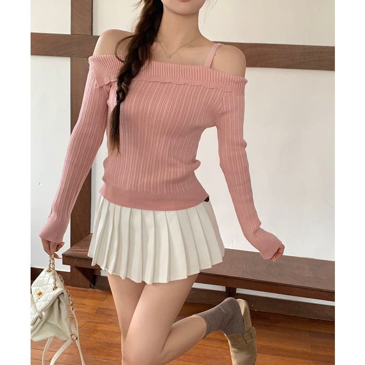ストラップオフショルダーリブニットトップス トップス ニットソー | kirakiraShop  | 詳細画像14 