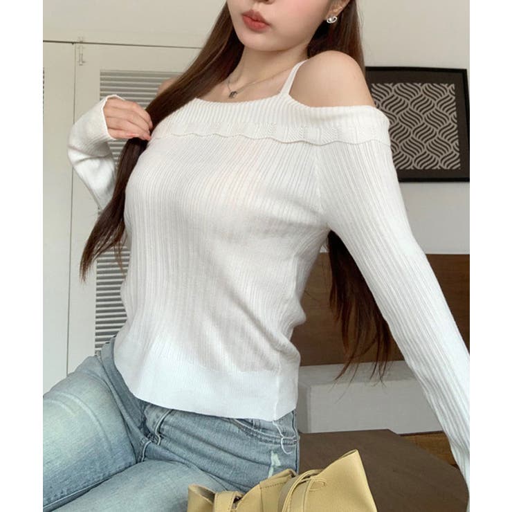 ストラップオフショルダーリブニットトップス トップス ニットソー | kirakiraShop  | 詳細画像6 