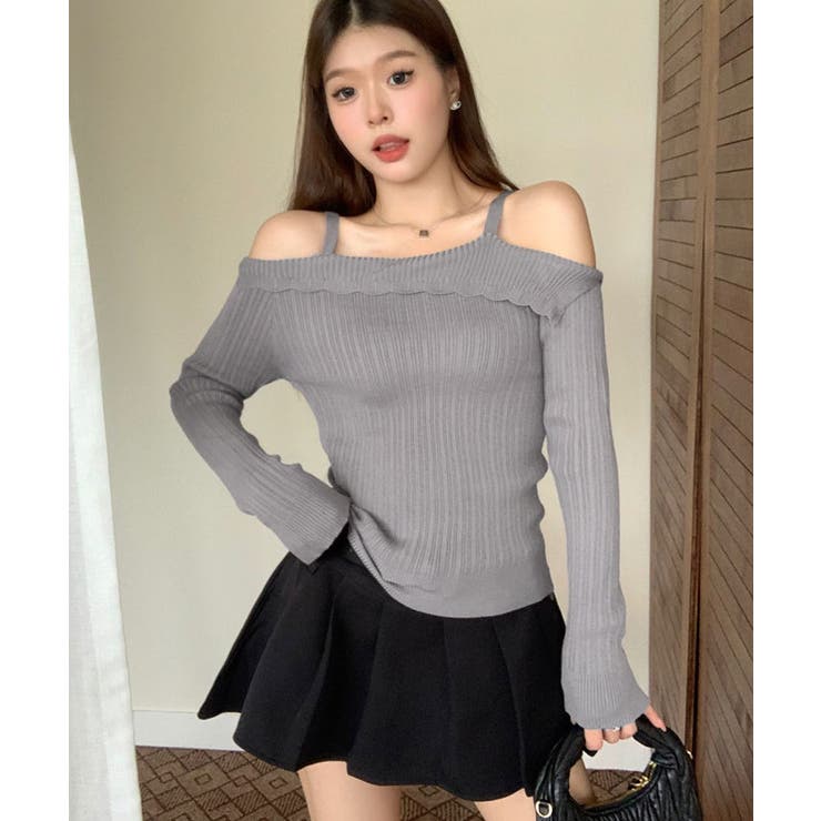 ストラップオフショルダーリブニットトップス トップス ニットソー | kirakiraShop  | 詳細画像7 