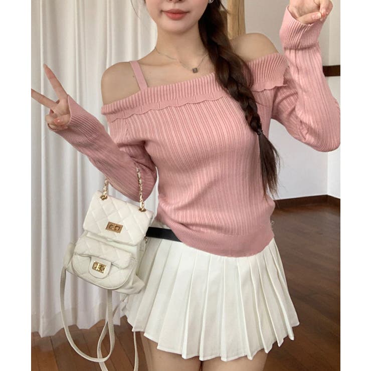 ストラップオフショルダーリブニットトップス トップス ニットソー | kirakiraShop  | 詳細画像10 