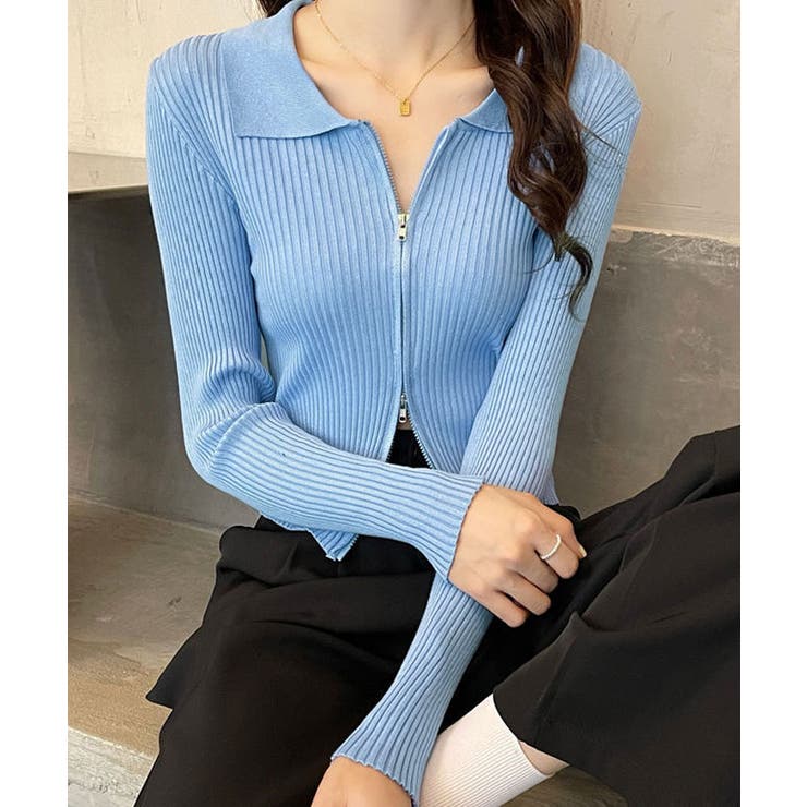 襟付きジップアップニットカーディガン トップス カーディガン | kirakiraShop  | 詳細画像19 