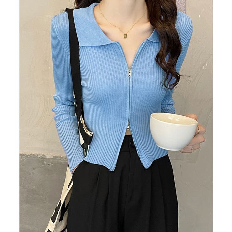 襟付きジップアップニットカーディガン トップス カーディガン | kirakiraShop  | 詳細画像22 