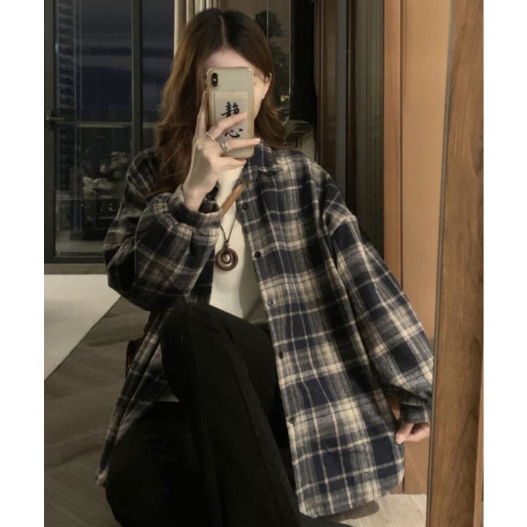 ビッグシルエットチェックネルシャツ 1色 トップス[品番：IK000007840
