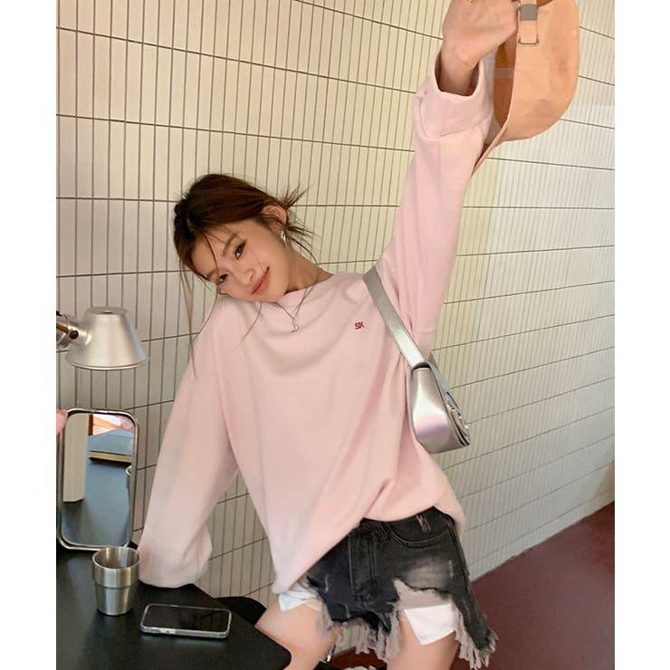 ワンポイントピンクニットトップス 1色 ニット[品番：IK000007892