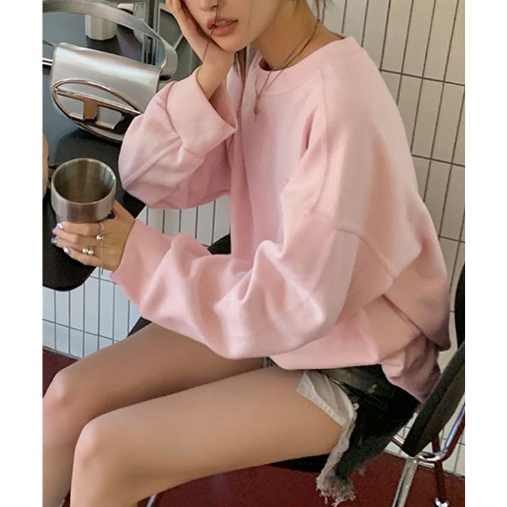 ワンポイントピンクニットトップス 1色 ニット[品番