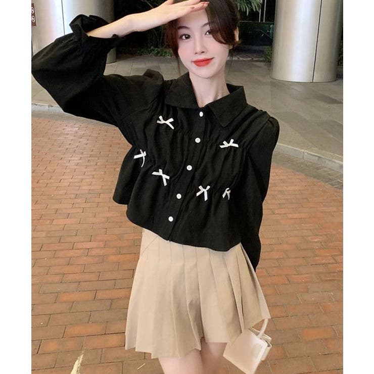 襟付きギャザーリボンブラウス トップス ブラウス | kirakiraShop  | 詳細画像4 