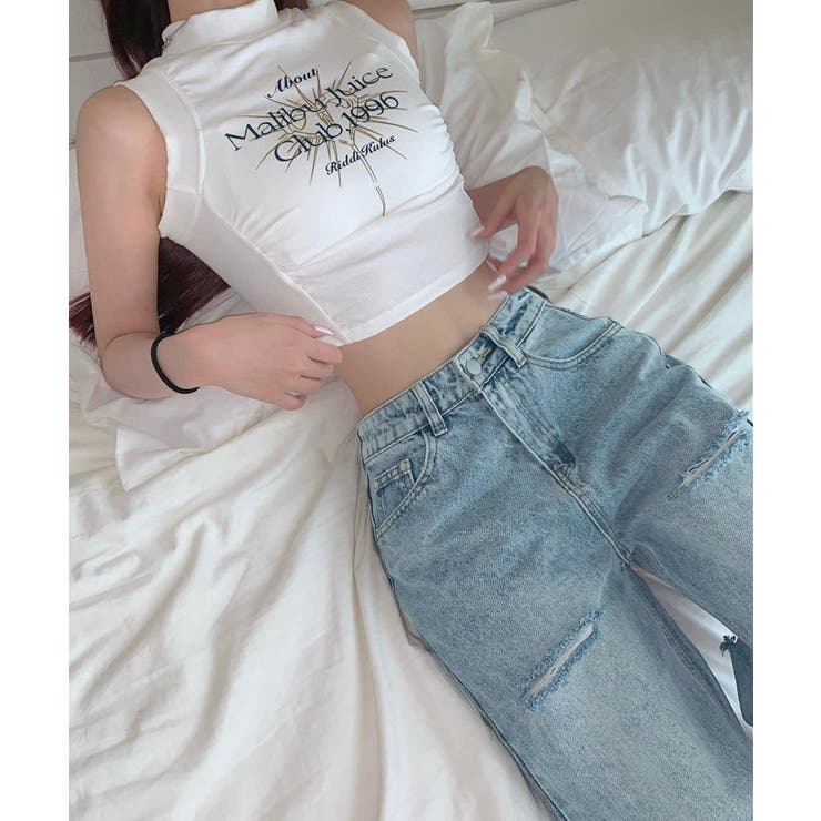 ヴィンテージライクハイウエストクラッシュデニム ボトムス デニムパンツ | kirakiraShop  | 詳細画像5 