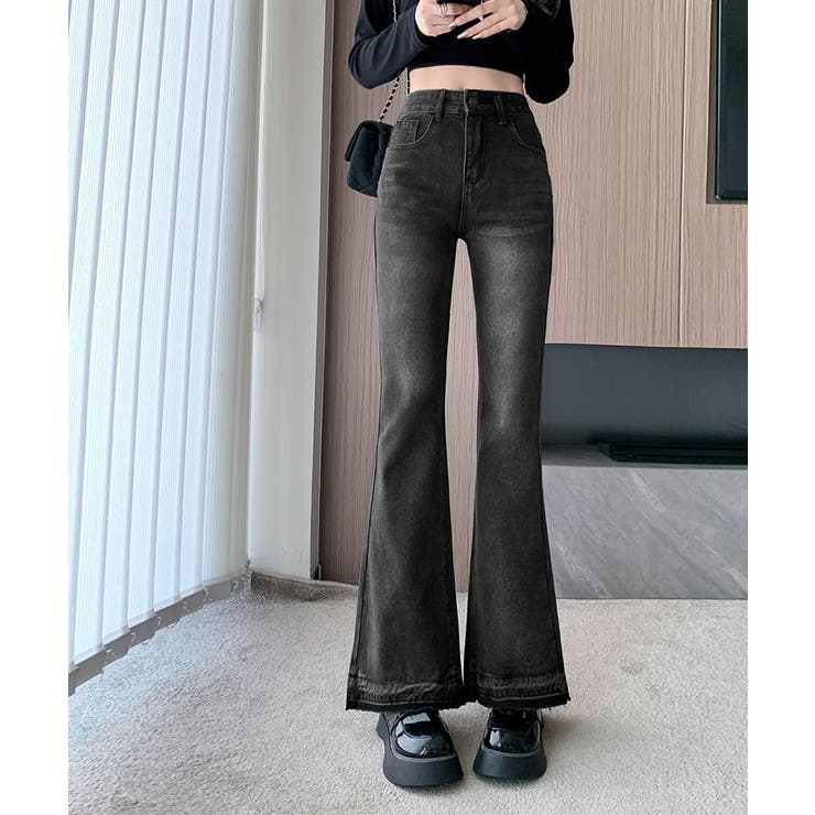 史上一番安い カットオフブーツカットブラックデニム ボトムス デニム[品番 パンツ