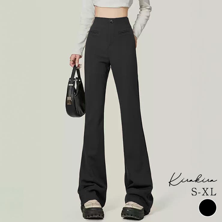 バックファスナーハイウエストブーツカットパンツ ワイドパンツ ロング | kirakiraShop  | 詳細画像1 