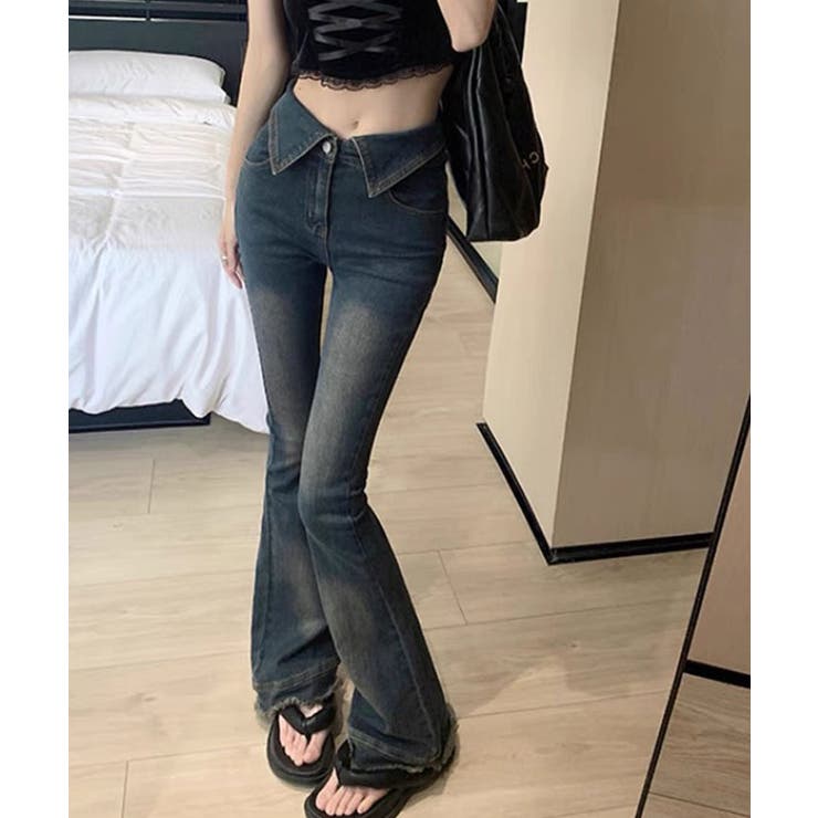 ウエスト折り返しブーツカットデニム ボトムス デニム[品番