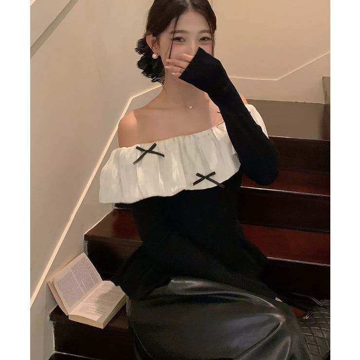 フリルカラーオフショルダーニットトップス トップス ニットソー | kirakiraShop  | 詳細画像6 