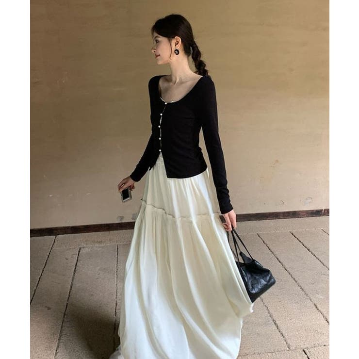 パールボタンレイヤード風ドッキングニットソー ニットトップス ニットソー | kirakiraShop  | 詳細画像4 