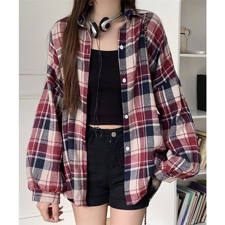 レッド | フライスチェックシャツブラウス トップス ブラウス | kirakiraShop 