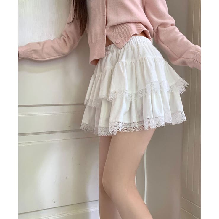 レースティアードミニスカート ミニスカート フリルスカート