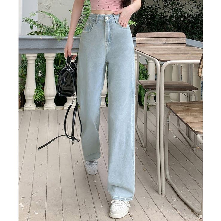 リボン刺繍ハイウエストライトブルーデニム ボトムス デニム | kirakiraShop  | 詳細画像2 