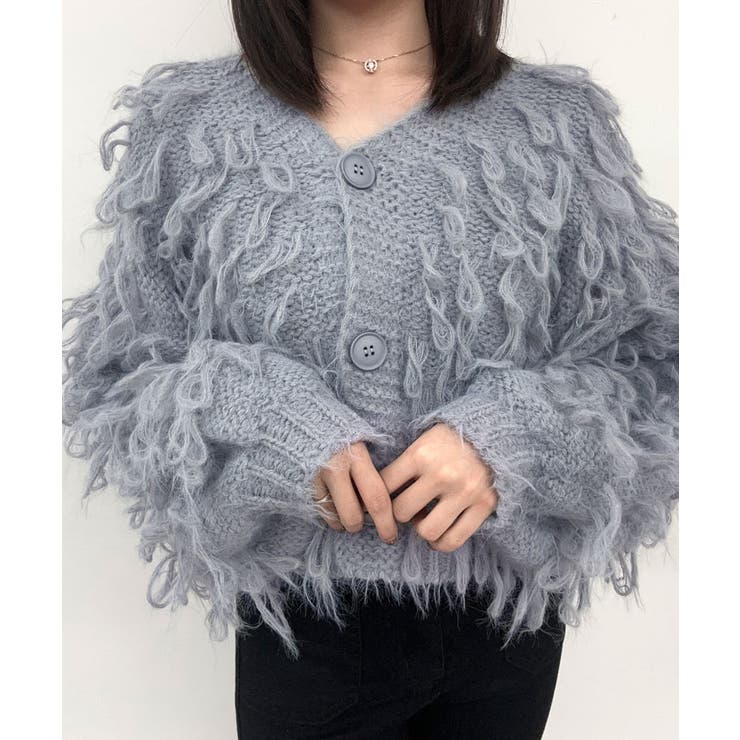 グレー | ループヤーンボリュームニットカーディガン トップス カーディガン | kirakiraShop 