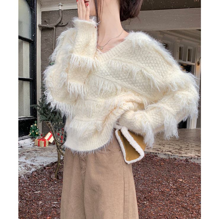 ループヤーンシャギーVネックニットトップス トップス ニット | kirakiraShop  | 詳細画像11 