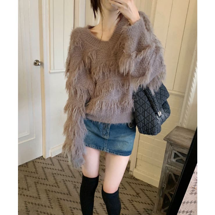 ループヤーンシャギーVネックニットトップス トップス ニット | kirakiraShop  | 詳細画像14 