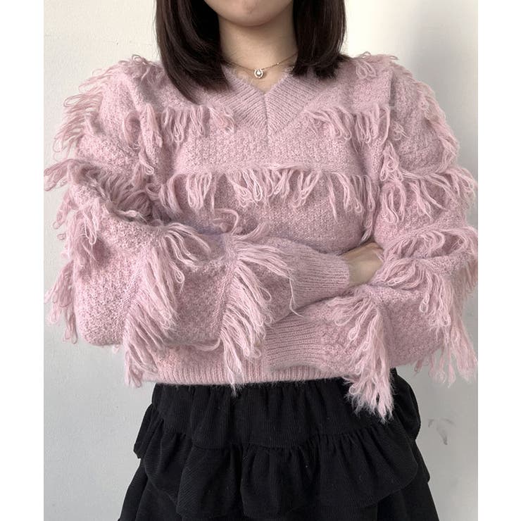 ループヤーンシャギーVネックニットトップス トップス ニット | kirakiraShop  | 詳細画像21 