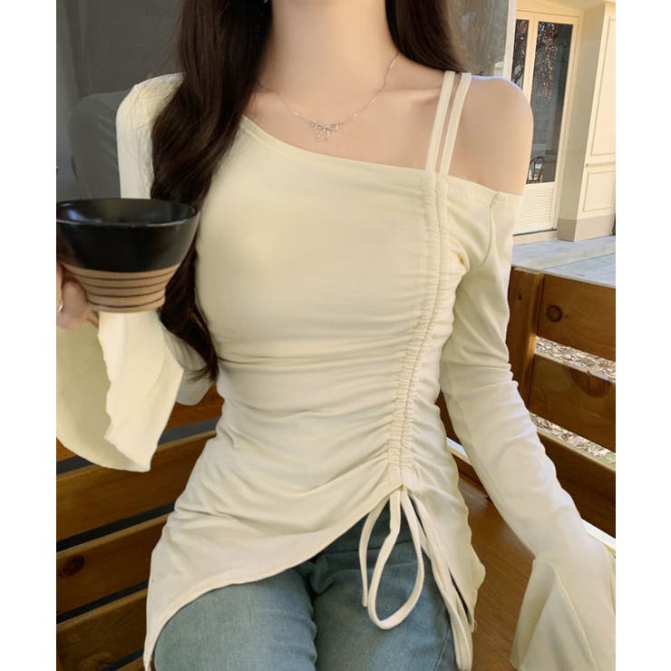 ワンショルダーギャザーカットソートップス トップス カットソー | kirakiraShop  | 詳細画像15 