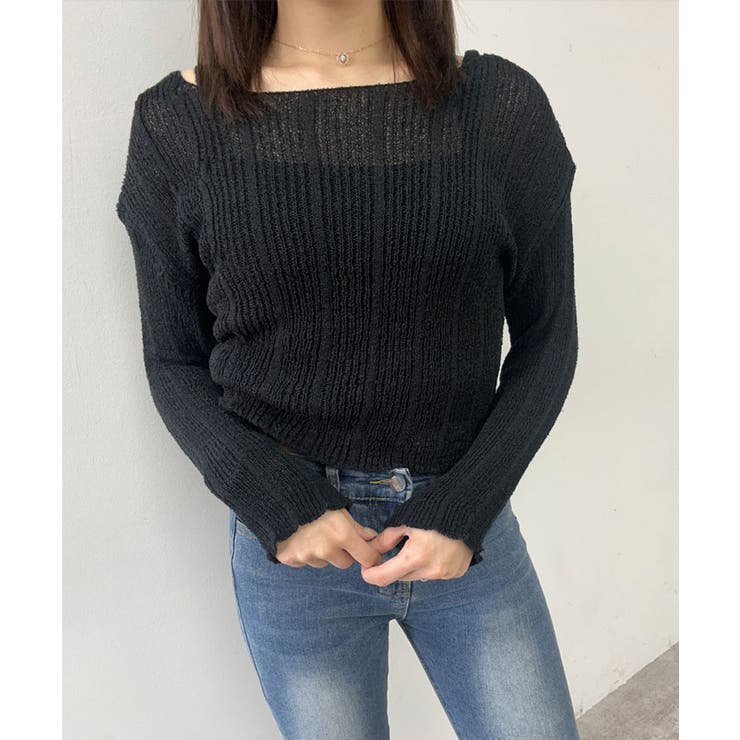 ワンショルダーロングスリーブニットアンサンブル トップス モールニット | kirakiraShop  | 詳細画像2 