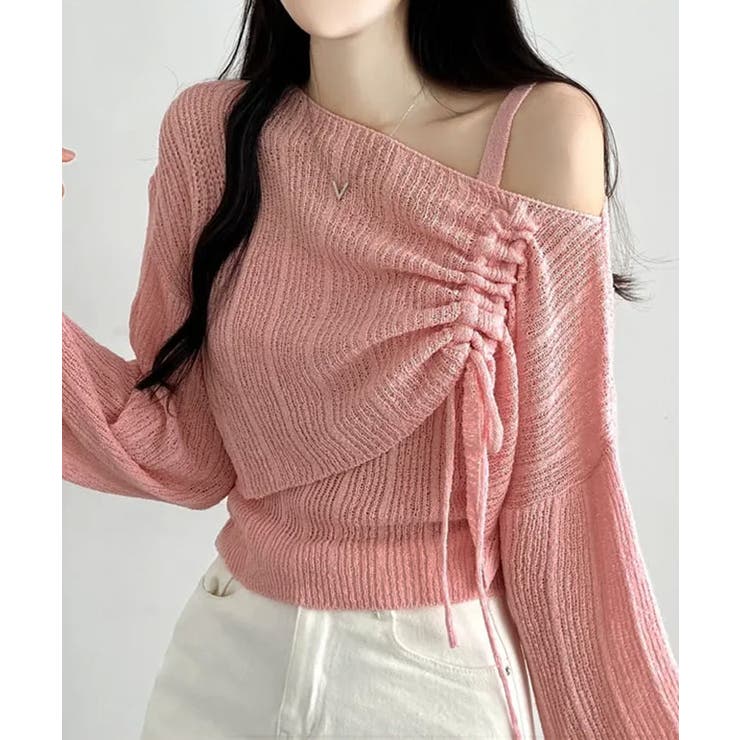 ワンショルダーロングスリーブニットアンサンブル トップス モールニット | kirakiraShop  | 詳細画像12 