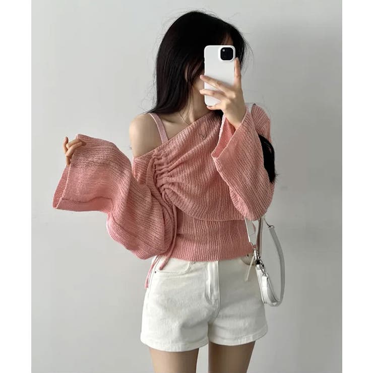 ワンショルダーロングスリーブニットアンサンブル トップス モールニット | kirakiraShop  | 詳細画像14 