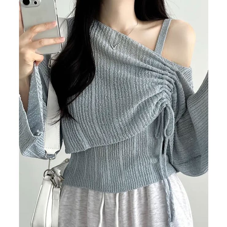 ワンショルダーロングスリーブニットアンサンブル トップス モールニット | kirakiraShop  | 詳細画像17 